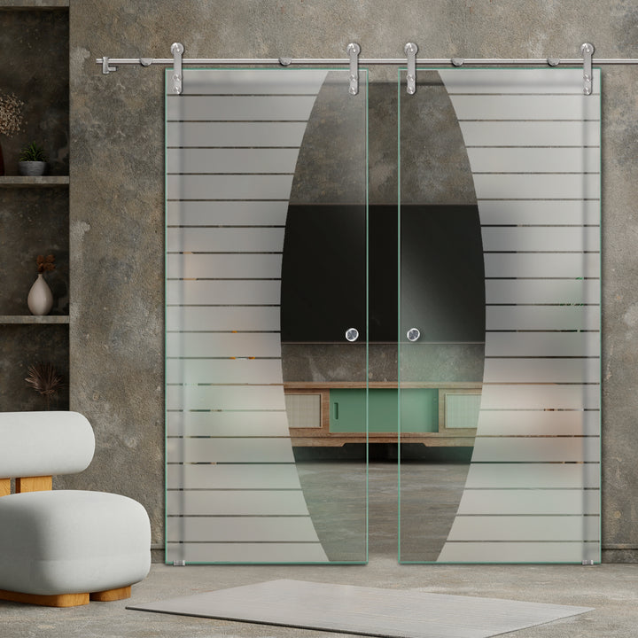 DOUBLE GLASS SLIDING BARN DOOR WITH DESIGN V1000 DSBD - 3225 - DoorDiscounter