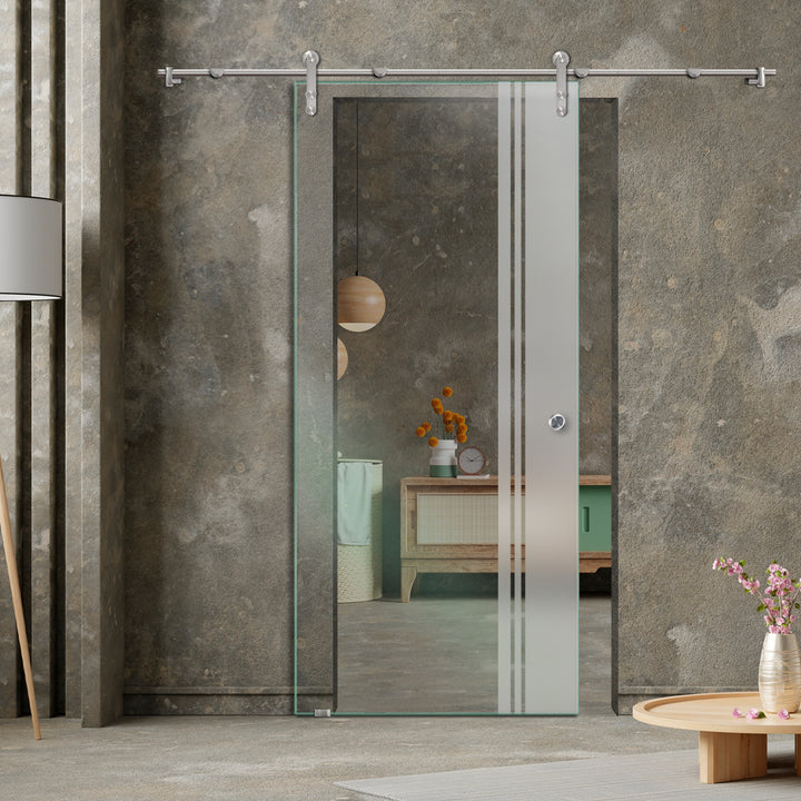 GLASS SLIDING BARN DOOR WITH DESIGN V1000 GSBD - 3297 - DoorDiscounter