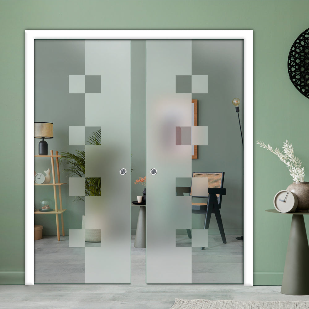 DOUBLE SLIDING POCKET GLASS DOOR WITH TRACK SYSTEM DPTS - 2645 - DoorDiscounter