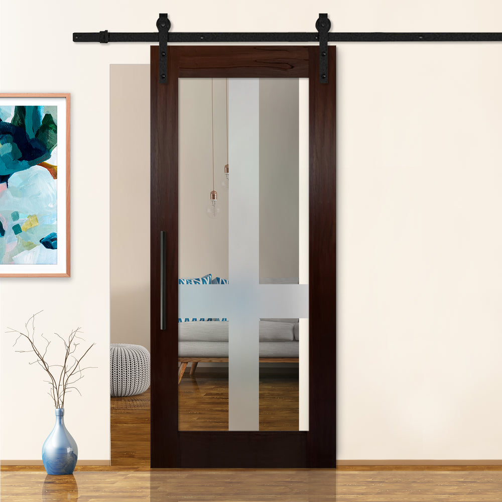 Sliding Barn Door with Frosted Design SBDF - 2407 - DoorDiscounter