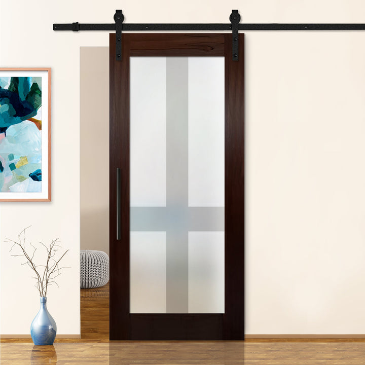 Sliding Barn Door with Frosted Design SBDF - 2407 - DoorDiscounter