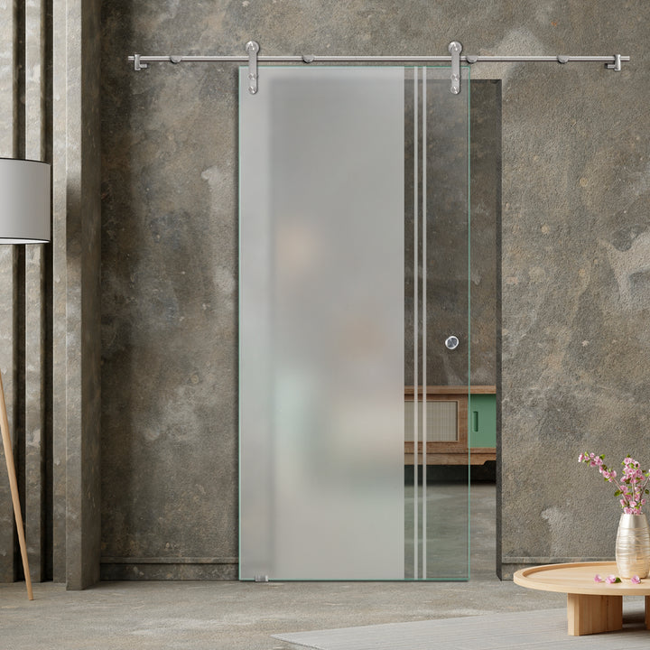 GLASS SLIDING BARN DOOR WITH DESIGN V1000 GSBD - 3297 - DoorDiscounter