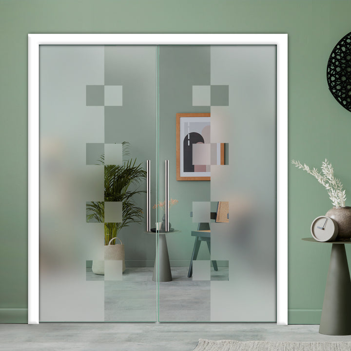 DOUBLE SLIDING POCKET GLASS DOOR WITH TRACK SYSTEM DPTS - 2645 - DoorDiscounter