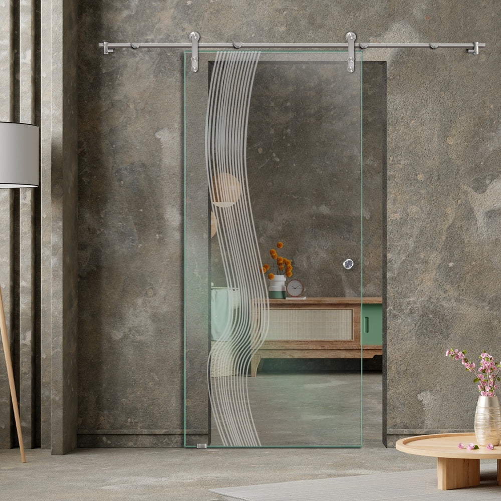 GLASS SLIDING BARN DOOR WITH DESIGN V1000 GSBD - 1438 - DoorDiscounter