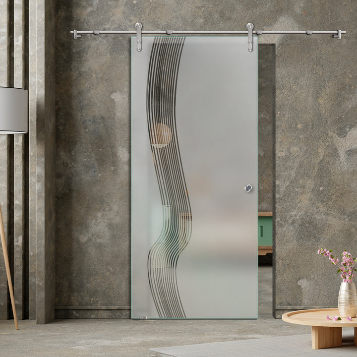 GLASS SLIDING BARN DOOR WITH DESIGN V1000 GSBD - 1438 - DoorDiscounter