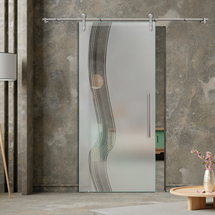 GLASS SLIDING BARN DOOR WITH DESIGN V1000 GSBD - 1438 - DoorDiscounter
