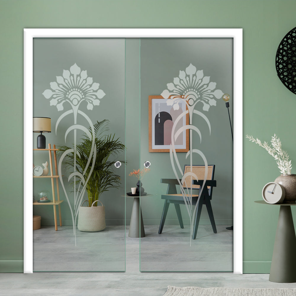DOUBLE SLIDING POCKET GLASS DOOR WITH TRACK SYSTEM DPTS - 2648 - DoorDiscounter