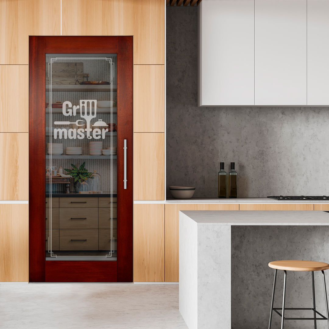 Self Closing Pivot Wooden Glass Door with Pantry Design Pwgd - 0473