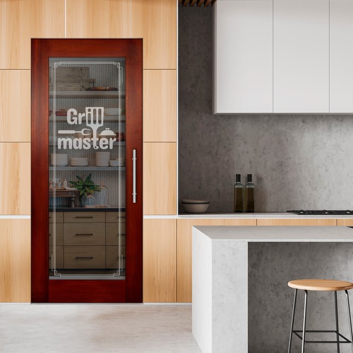 Self Closing Pivot Wooden Glass Door with Pantry Design Pwgd - 0473