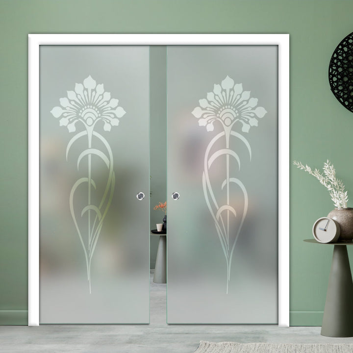 DOUBLE SLIDING POCKET GLASS DOOR WITH TRACK SYSTEM DPTS - 2648 - DoorDiscounter
