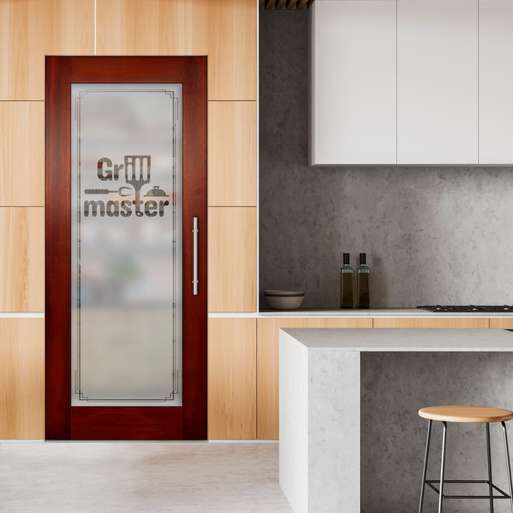 Self Closing Pivot Wooden Glass Door with Pantry Design Pwgd - 0473