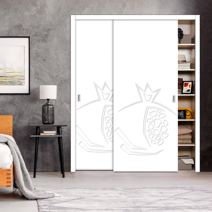2 Leaf Bypass Sliding Closet Door with Modern Engraved Design & Hardware Kit 2SCD -0027 - DoorDiscounter