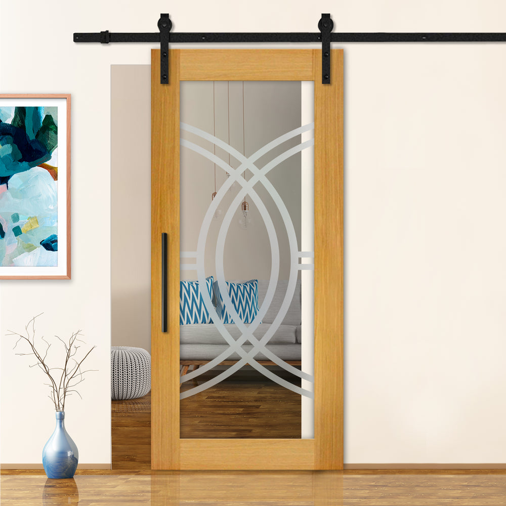 Sliding Barn Door with Frosted Design SBDF - 2354 - DoorDiscounter