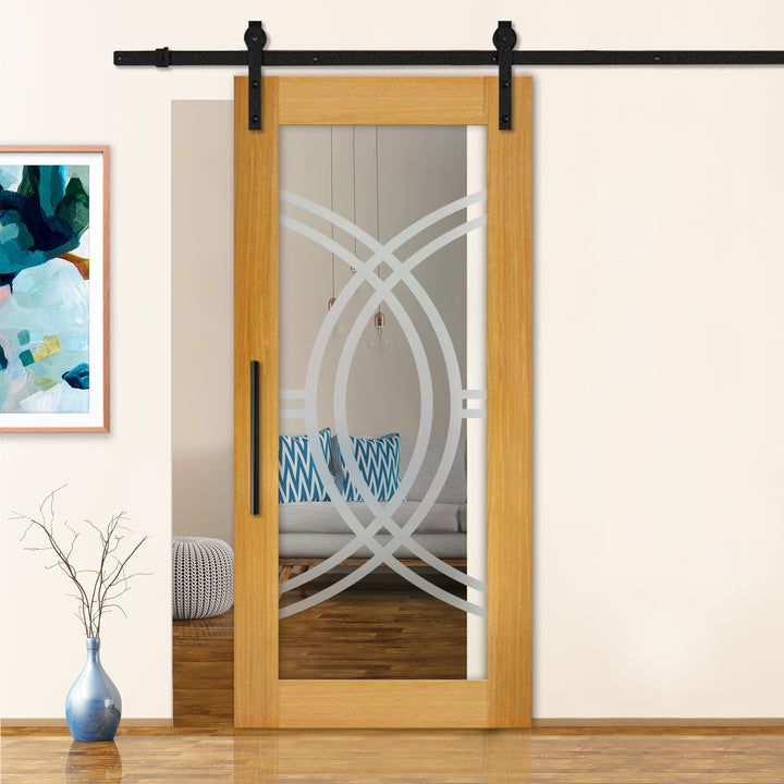 Sliding Barn Door with Frosted Design SBDF - 2354 - DoorDiscounter