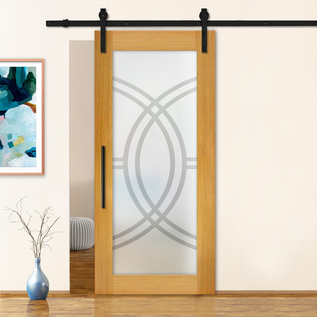 Sliding Barn Door with Frosted Design SBDF - 2354 - DoorDiscounter