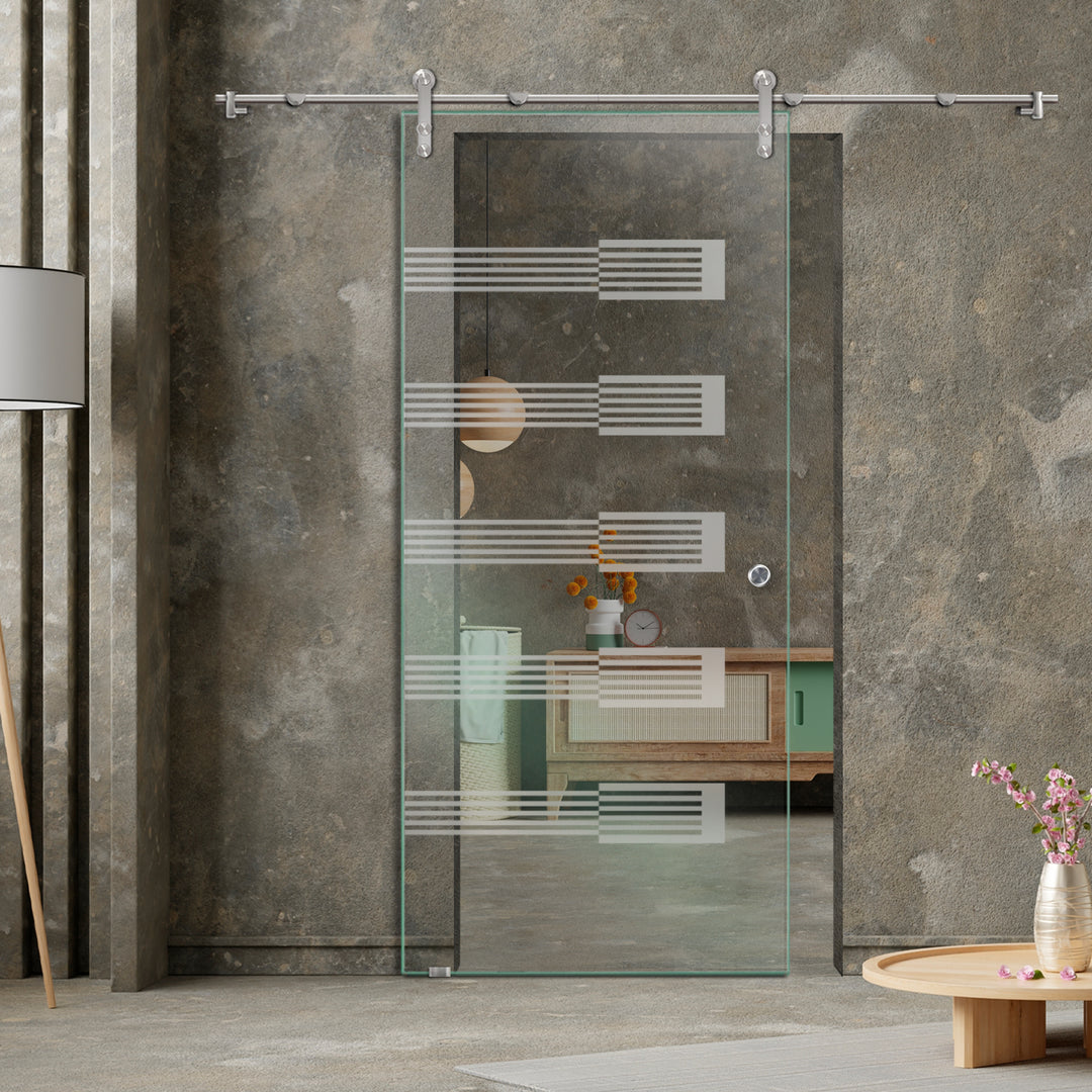 GLASS SLIDING BARN DOOR WITH DESIGN V1000 GSBD - 3201 - DoorDiscounter