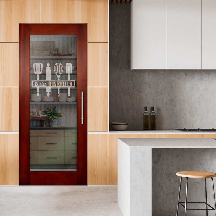 Self Closing Pivot Wooden Glass Door with Pantry Design Pwgd - 0475