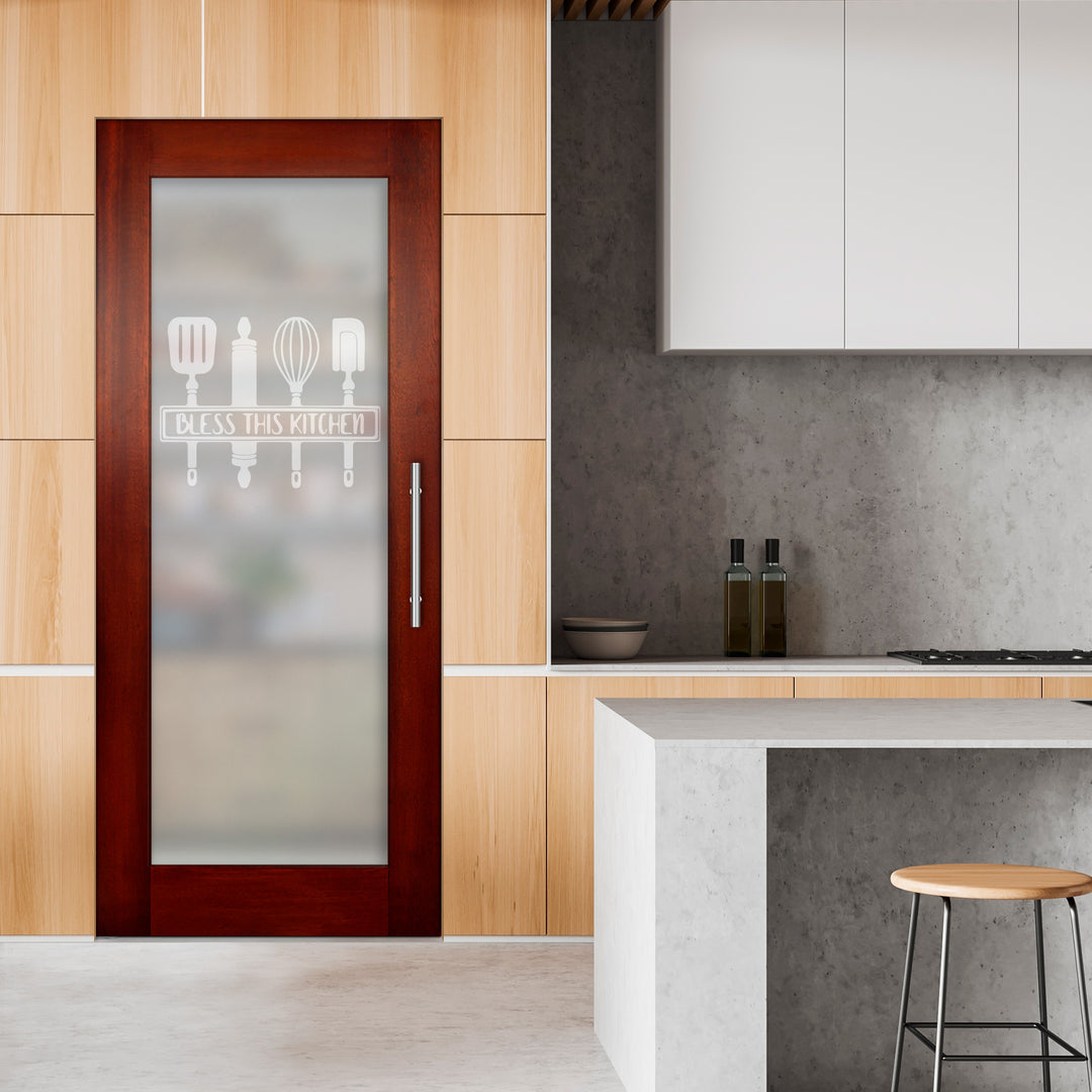 Self Closing Pivot Wooden Glass Door with Pantry Design Pwgd - 0475