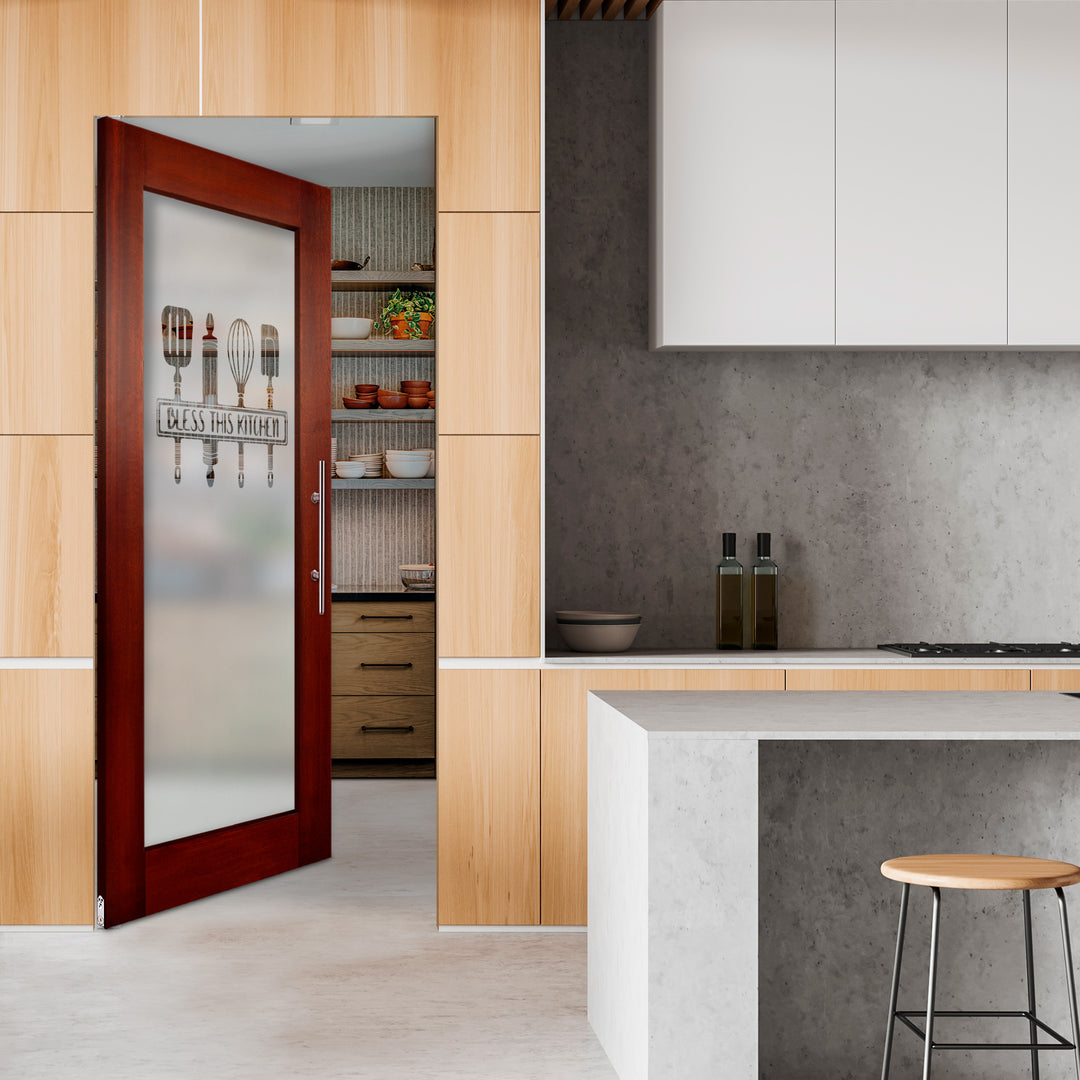 Self Closing Pivot Wooden Glass Door with Pantry Design Pwgd - 0475