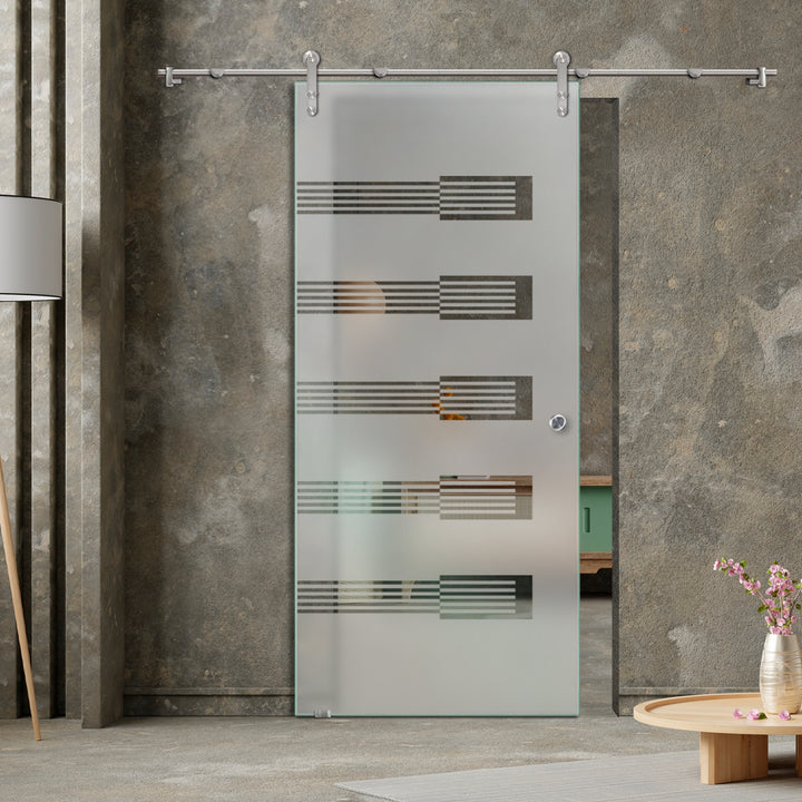 GLASS SLIDING BARN DOOR WITH DESIGN V1000 GSBD - 3201 - DoorDiscounter