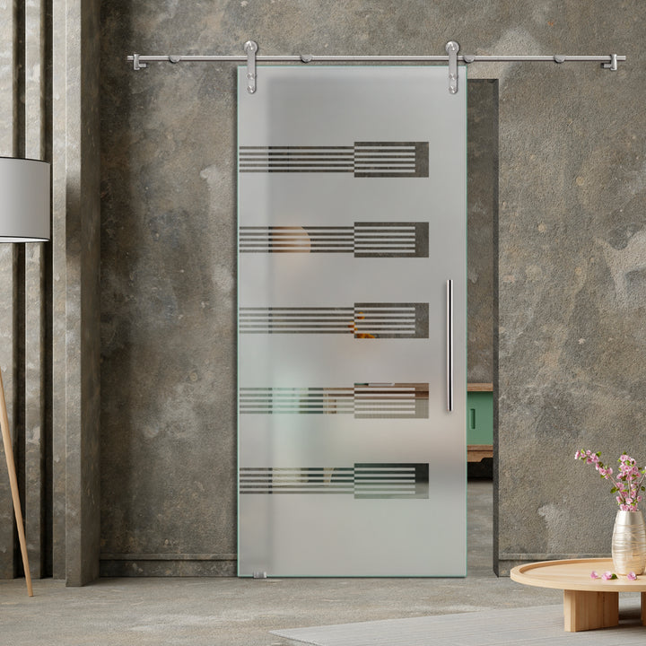 GLASS SLIDING BARN DOOR WITH DESIGN V1000 GSBD - 3201 - DoorDiscounter