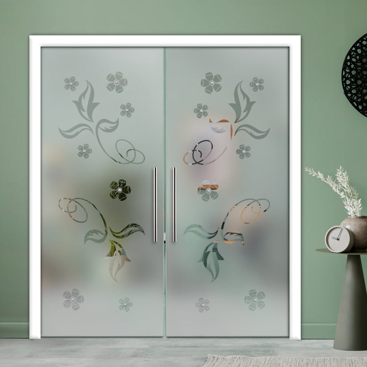 DOUBLE SLIDING POCKET GLASS DOOR WITH TRACK SYSTEM DPTS - 2602 - DoorDiscounter
