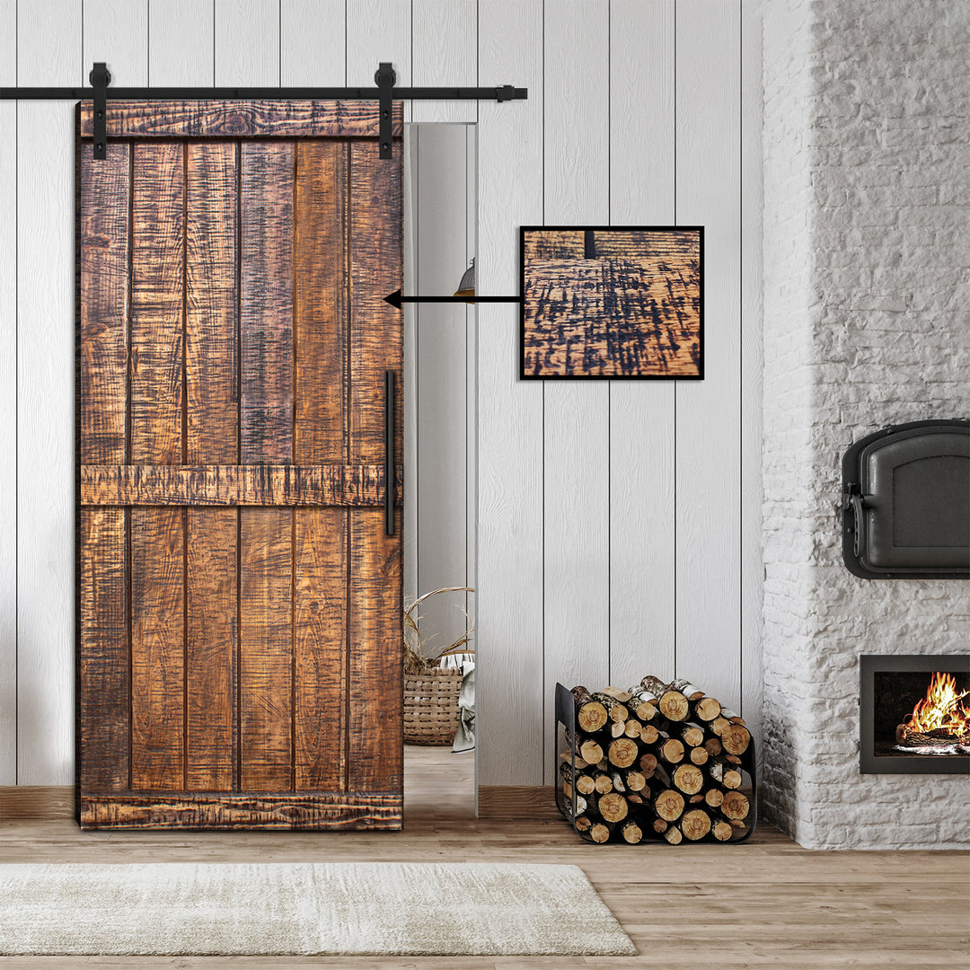 Rustic Ranch  Barn Door with Saw Pattern RBDS - 1085 - DoorDiscounter
