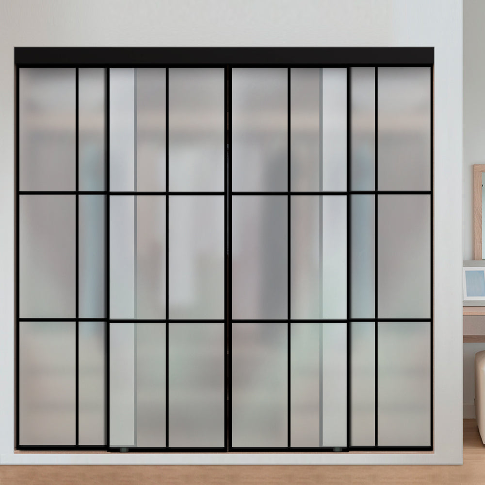 4 PANEL INDUSTRIAL STYLE FRAMELESS CLOSET SLIDING GLASS DOORS IFG4 - 3233 - DoorDiscounter