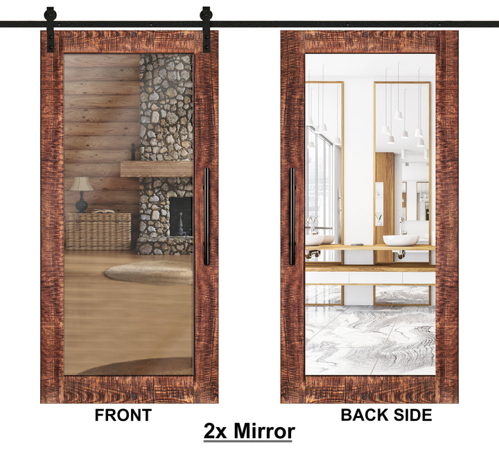 Rustic Ranch Mirror Barn Door with Unique Saw Design RMSD - 1354 - DoorDiscounter