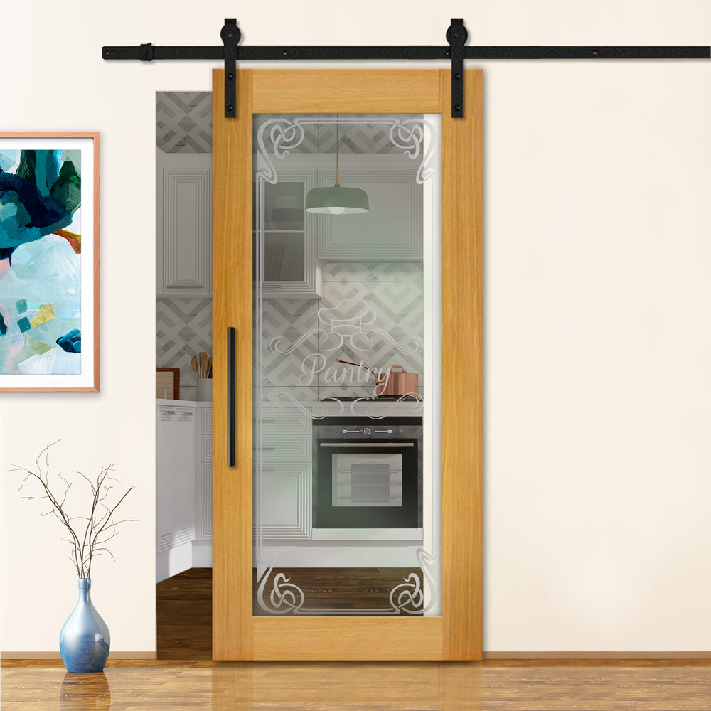 Sliding Barn Door with Frosted Design SBDF - 1328 - DoorDiscounter