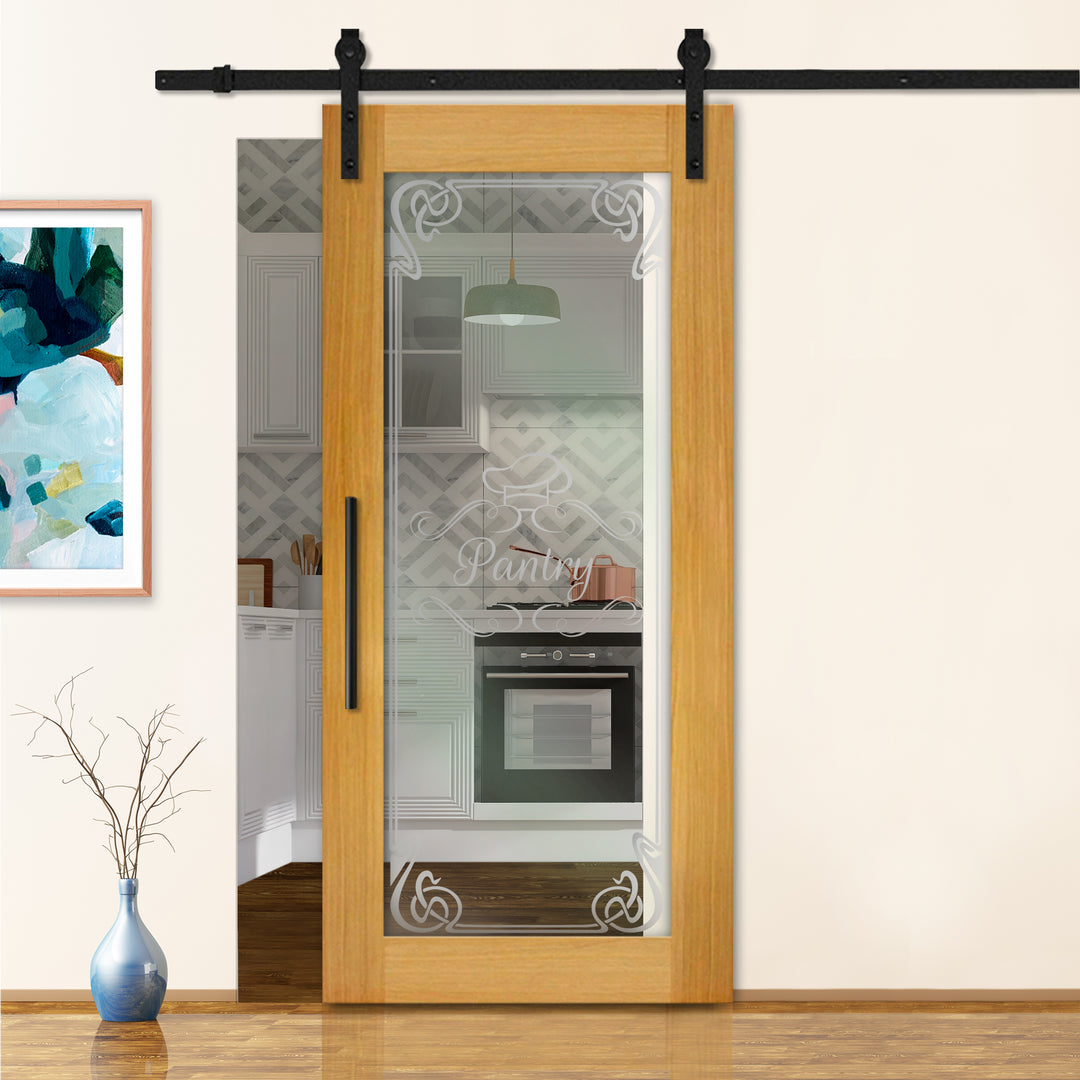 Sliding Barn Door with Frosted Design SBDF - 1328 - DoorDiscounter