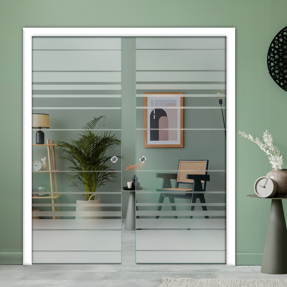 DOUBLE SLIDING POCKET GLASS DOOR WITH TRACK SYSTEM DPTS - 2592 - DoorDiscounter