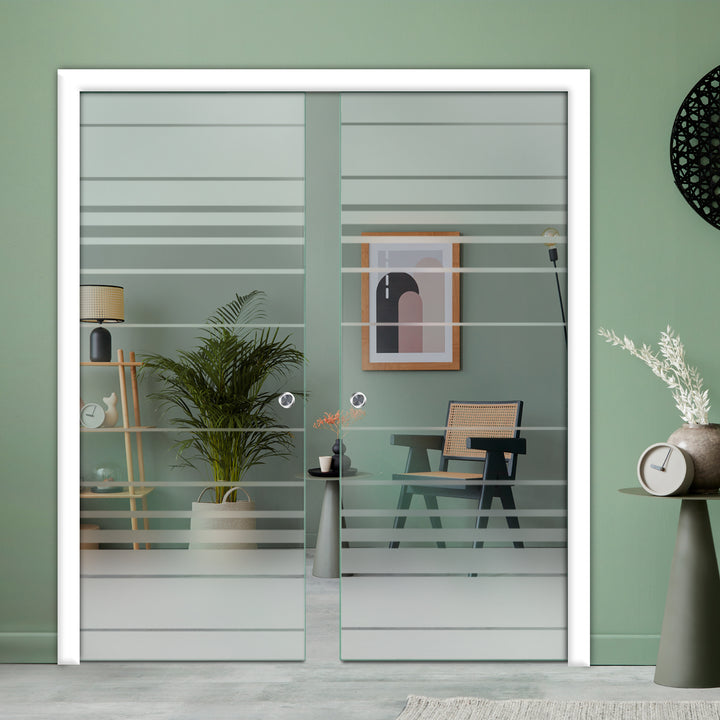 DOUBLE SLIDING POCKET GLASS DOOR WITH TRACK SYSTEM DPTS - 2592 - DoorDiscounter