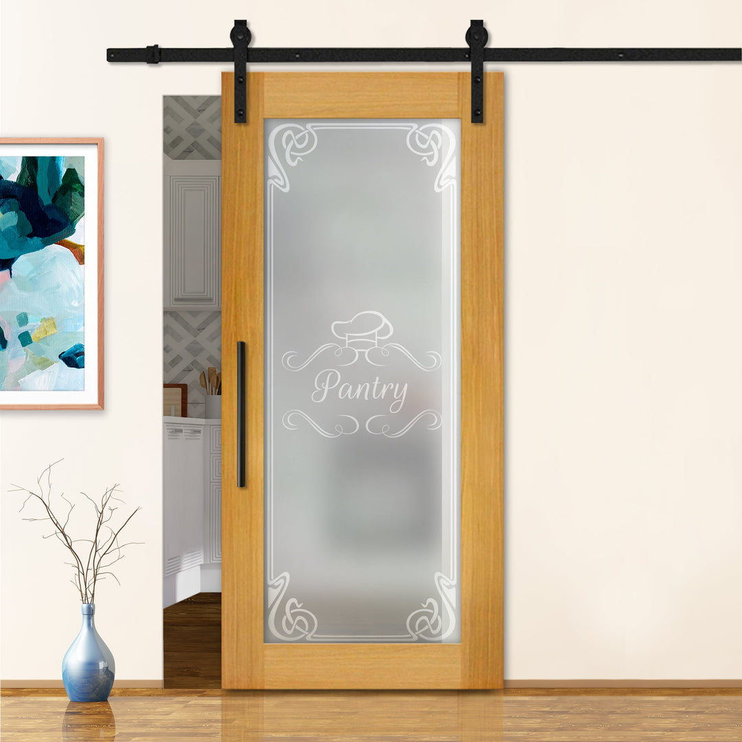 Sliding Barn Door with Frosted Design SBDF - 1328 - DoorDiscounter