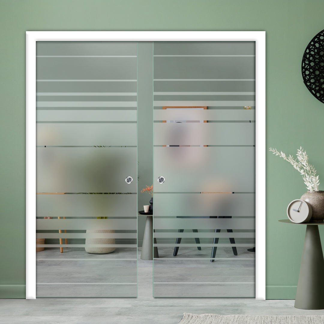 DOUBLE SLIDING POCKET GLASS DOOR WITH TRACK SYSTEM DPTS - 2592 - DoorDiscounter