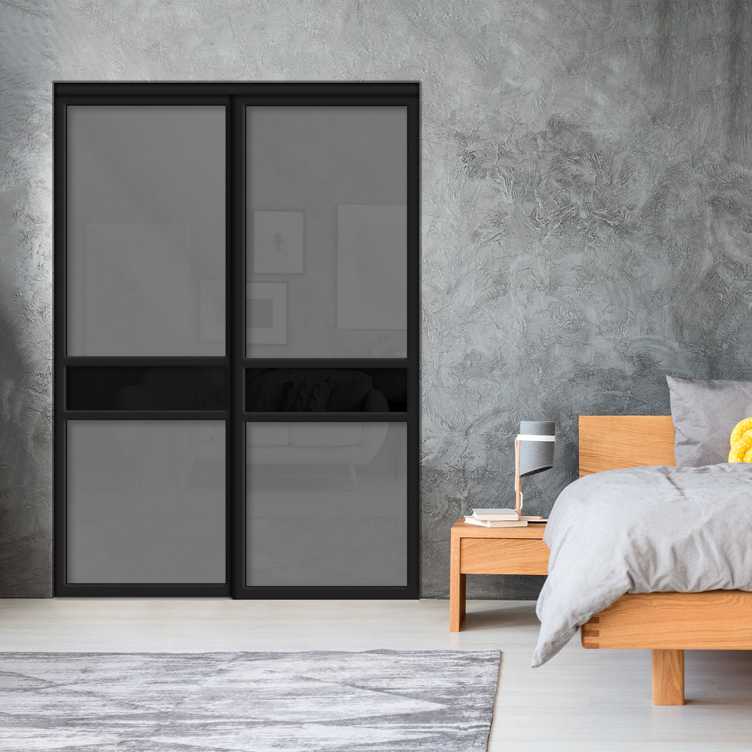 Sliding Bypass Closet Door with Glass & Mirror Panel Inserts MBS2 - 0548 - DoorDiscounter