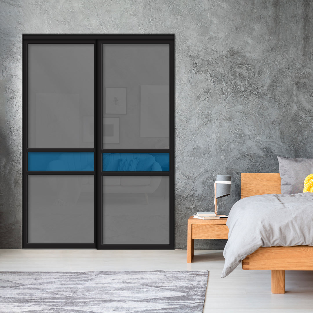 Sliding Bypass Closet Door with Glass & Mirror Panel Inserts MBS2 - 0548 - DoorDiscounter