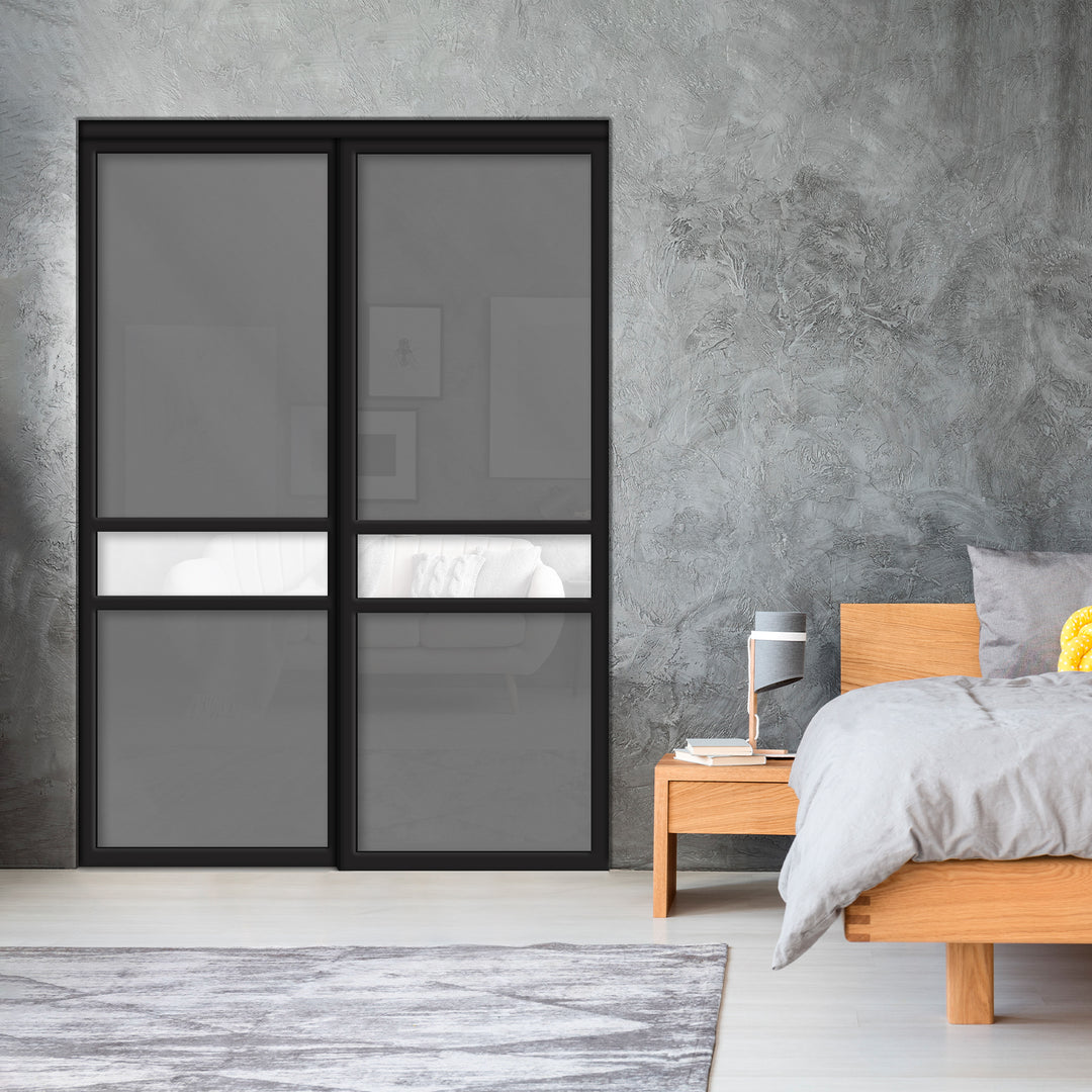 Sliding Bypass Closet Door with Glass & Mirror Panel Inserts MBS2 - 0548 - DoorDiscounter