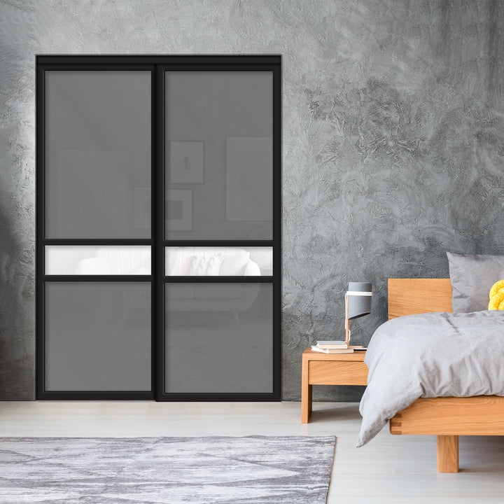Sliding Bypass Closet Door with Glass & Mirror Panel Inserts MBS2 - 0548 - DoorDiscounter