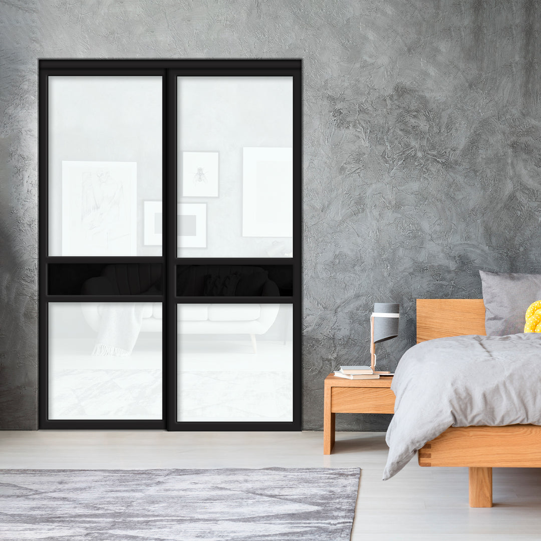 Sliding Bypass Closet Door with Glass & Mirror Panel Inserts MBS2 - 0550 - DoorDiscounter