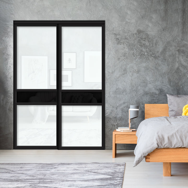 Sliding Bypass Closet Door with Glass & Mirror Panel Inserts MBS2 - 0550 - DoorDiscounter