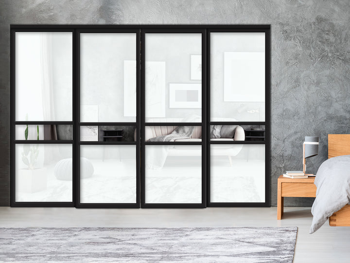 Sliding Bypass Closet Door with Glass & Mirror Panel Inserts MBS4 -0557 - DoorDiscounter