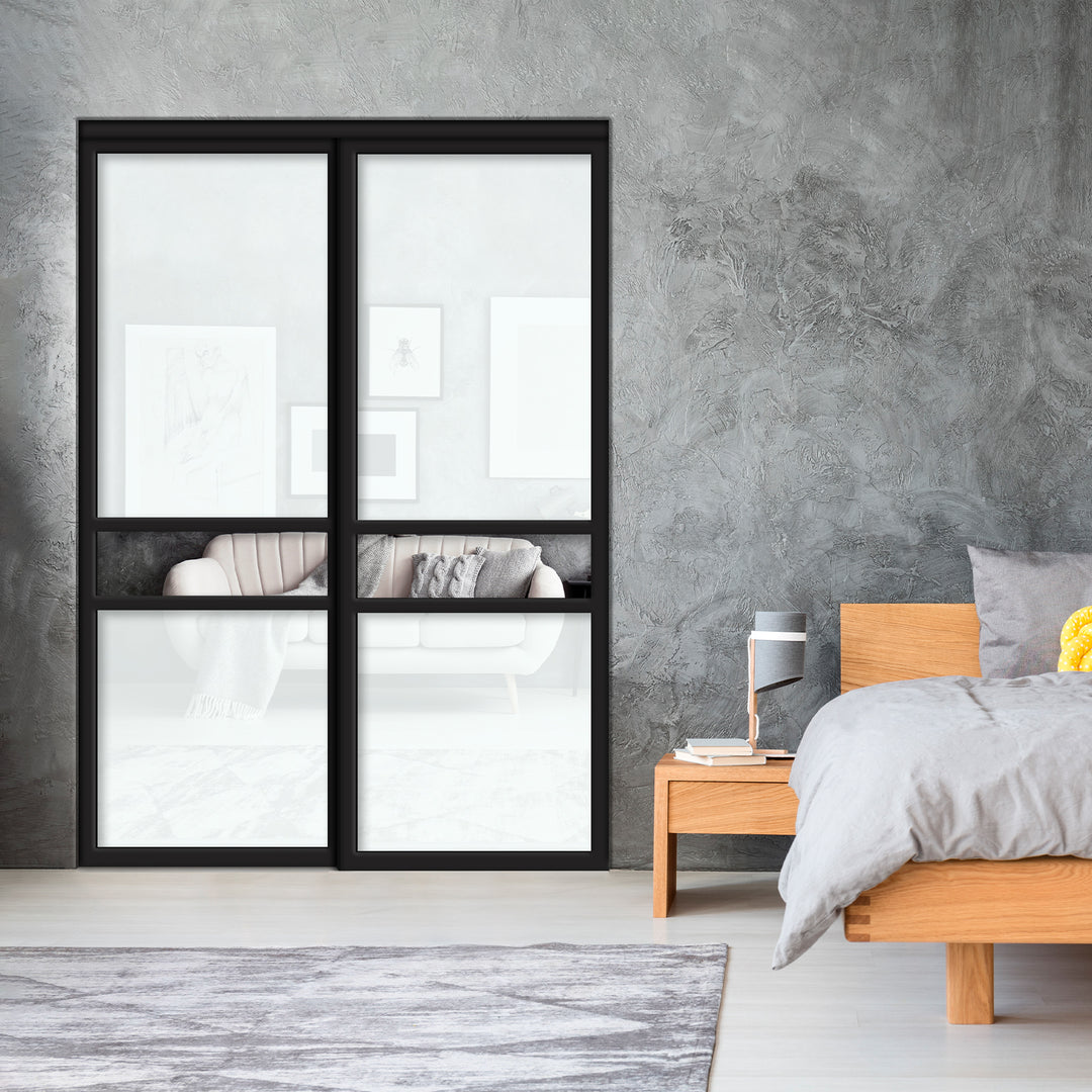 Sliding Bypass Closet Door with Glass & Mirror Panel Inserts MBS2 - 0550 - DoorDiscounter
