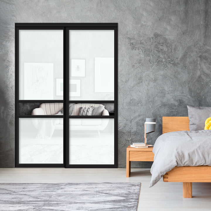 Sliding Bypass Closet Door with Glass & Mirror Panel Inserts MBS2 - 0550 - DoorDiscounter