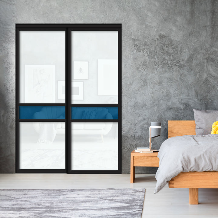 Sliding Bypass Closet Door with Glass & Mirror Panel Inserts MBS2 - 0550 - DoorDiscounter
