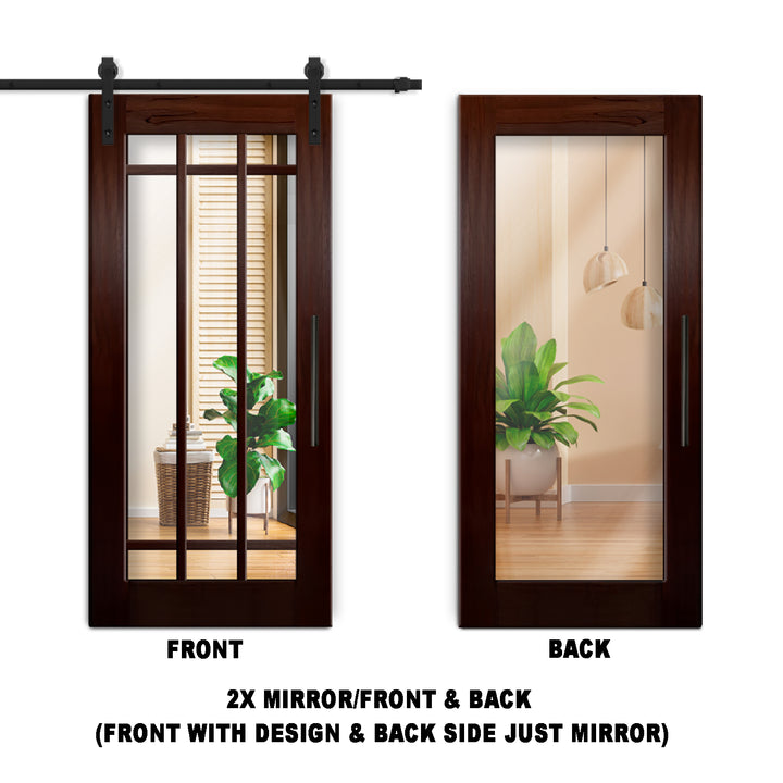 9 LITE SOLID WOOD SLIDING BARN DOOR WITH MIRROR PANEL SWSD - 1198 - DoorDiscounter