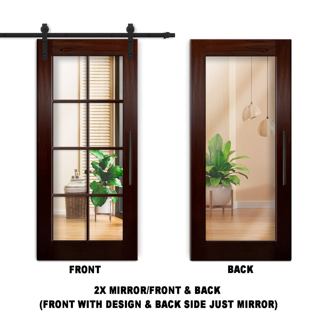 8 LITE SOLID WOOD SLIDING BARN DOOR WITH MIRROR PANEL SWSD - 1193 - DoorDiscounter