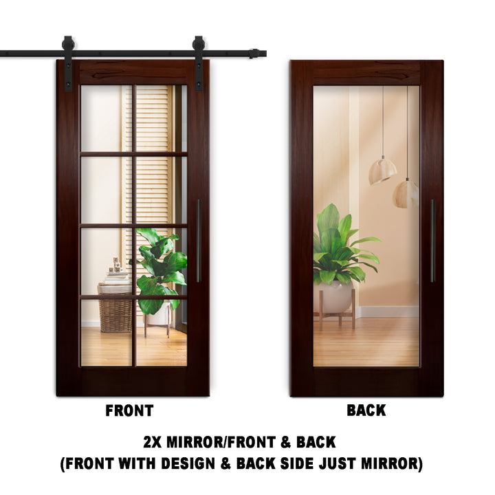 8 LITE SOLID WOOD SLIDING BARN DOOR WITH MIRROR PANEL SWSD - 1193 - DoorDiscounter