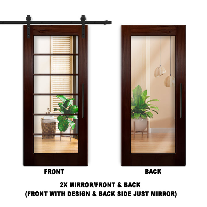 6 LITE SOLID WOOD SLIDING BARN DOOR WITH MIRROR PANEL SWSD - 1201 - DoorDiscounter
