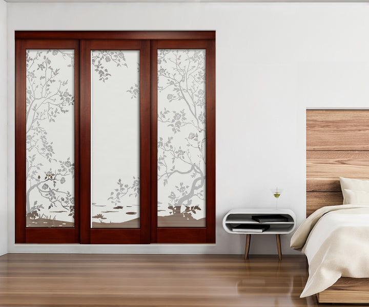 3 Leaf Sliding Bypass Closet Door with Frosted Panel Mec3 - 0184